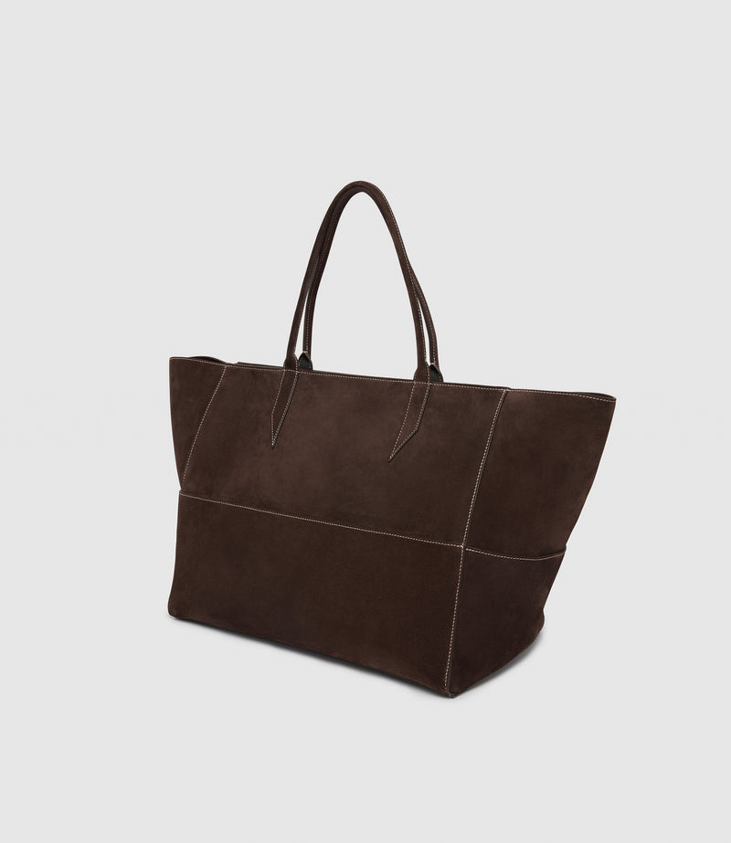Incognito Large Cabas Suede Chocolate with Salt Stitching
