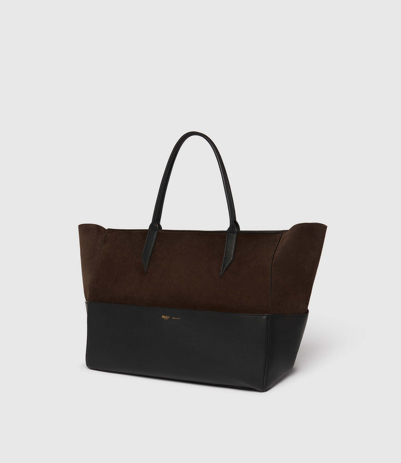 Incognito Large Suede Chocolate and Smooth Calfskin Black