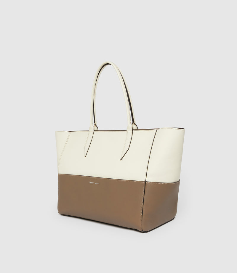 Incognito Small Cabas Smooth Calfskin White Sand and Taupe