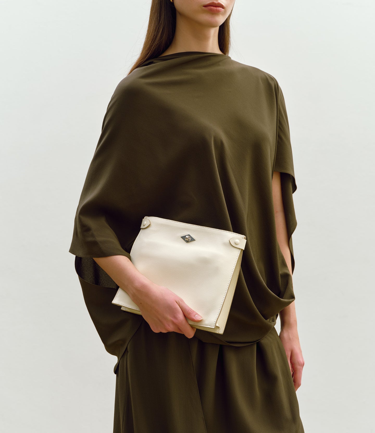 Stowaway Crossbody Smooth Calfskin White Sand with Silver Hardware