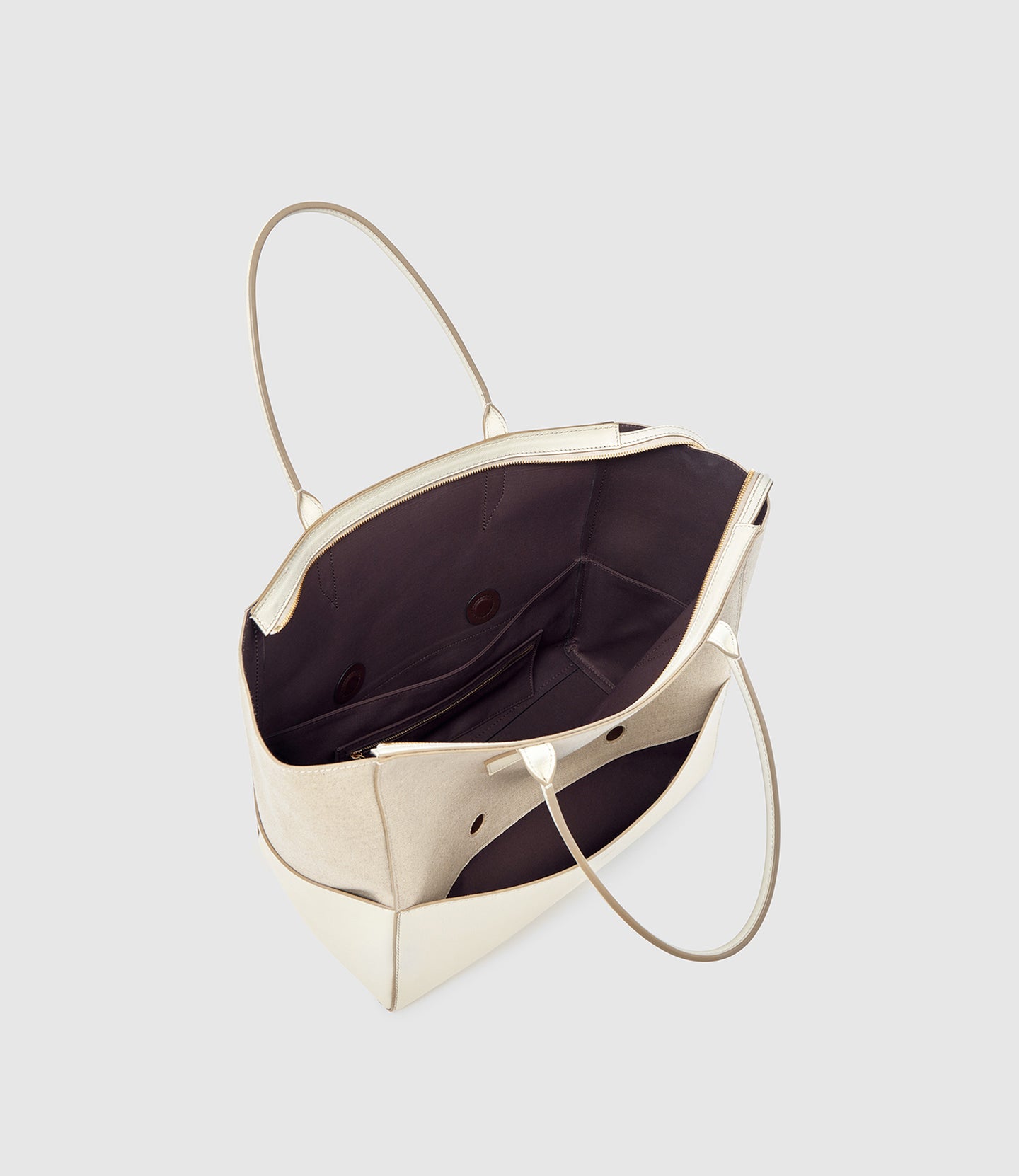 Incognito Small Cabas Natural Linen With Smooth Calfskin White Sand