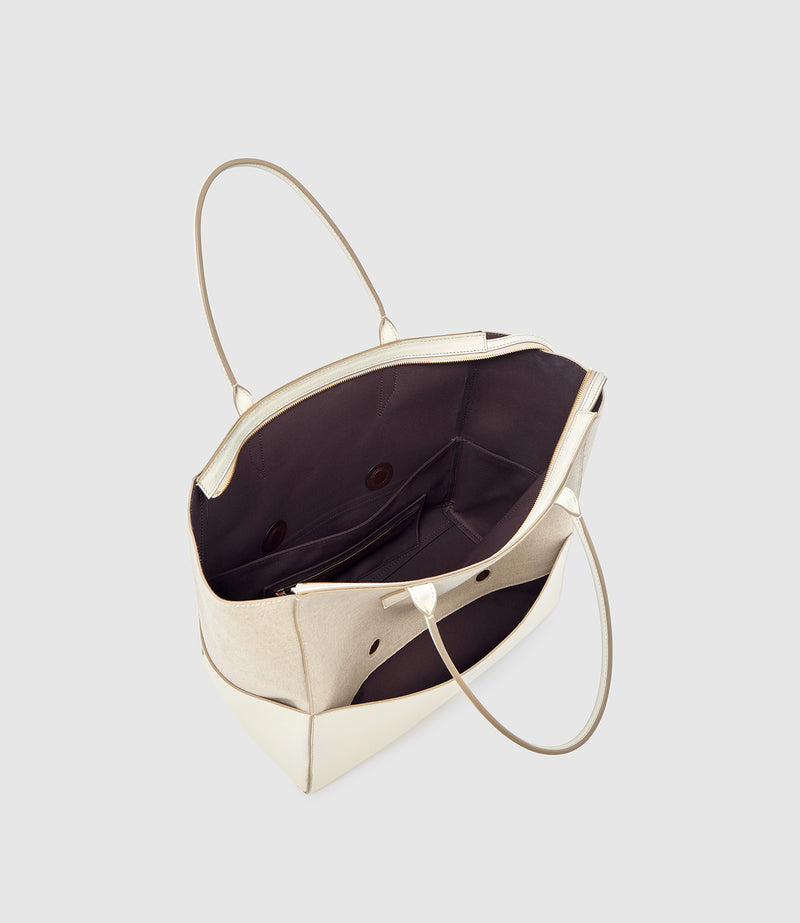 Incognito Small Cabas Natural Linen With Smooth Calfskin White Sand