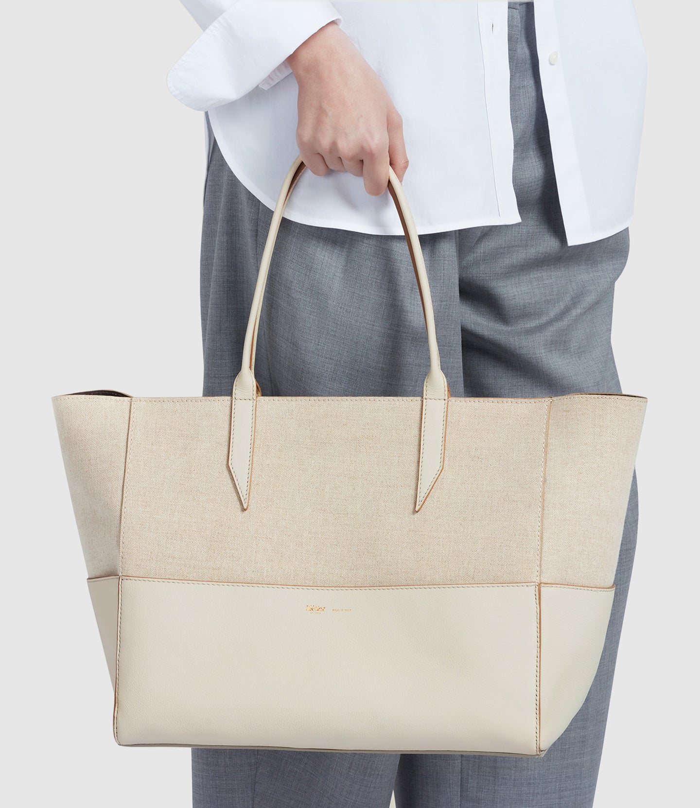 Incognito Small Cabas Natural Linen With Smooth Calfskin White Sand