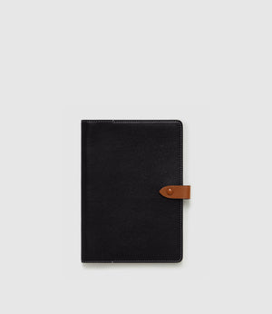 A5 Notebook Cover Buffalo Black with Cognac