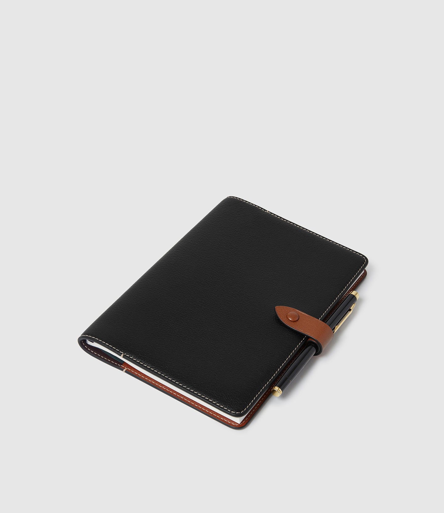 A5 Notebook Cover Buffalo Black with Cognac