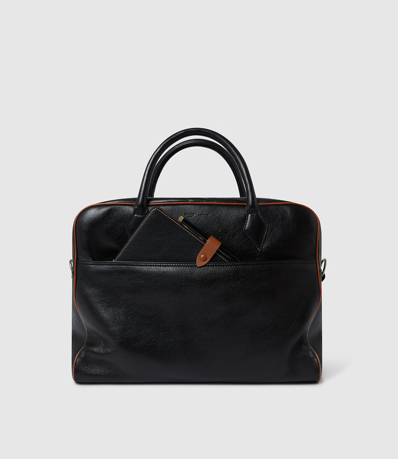 A5 Notebook Cover Buffalo Black with Cognac