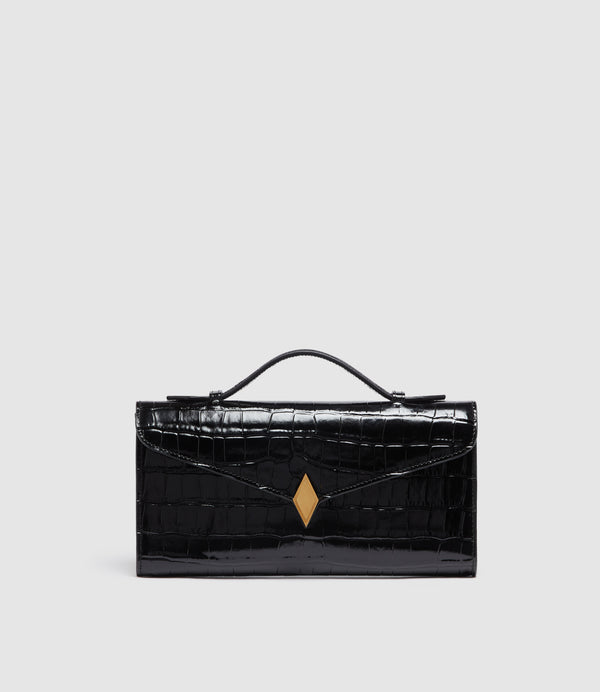 Edge Clutch Embossed Croc Black