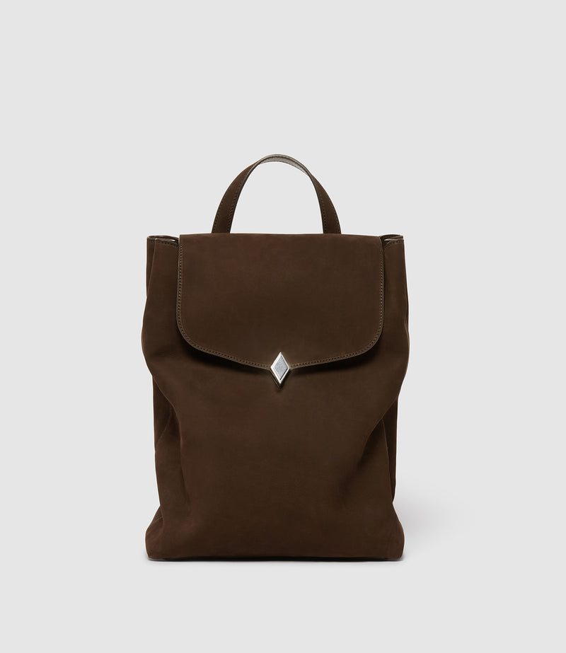Edge Backpack Nubuck Chocolate with Silver Hardware