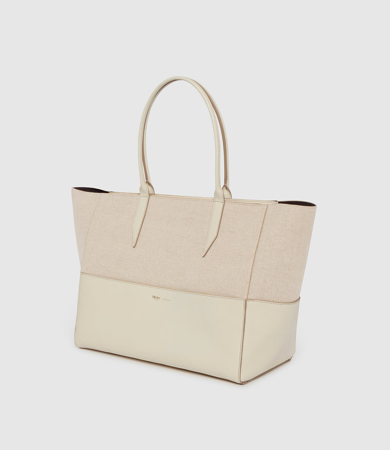 Incognito Small Cabas Natural Linen With Smooth Calfskin White Sand