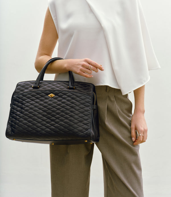 Private Eye Nappa Diamond Quilt Black with Gold Hardware