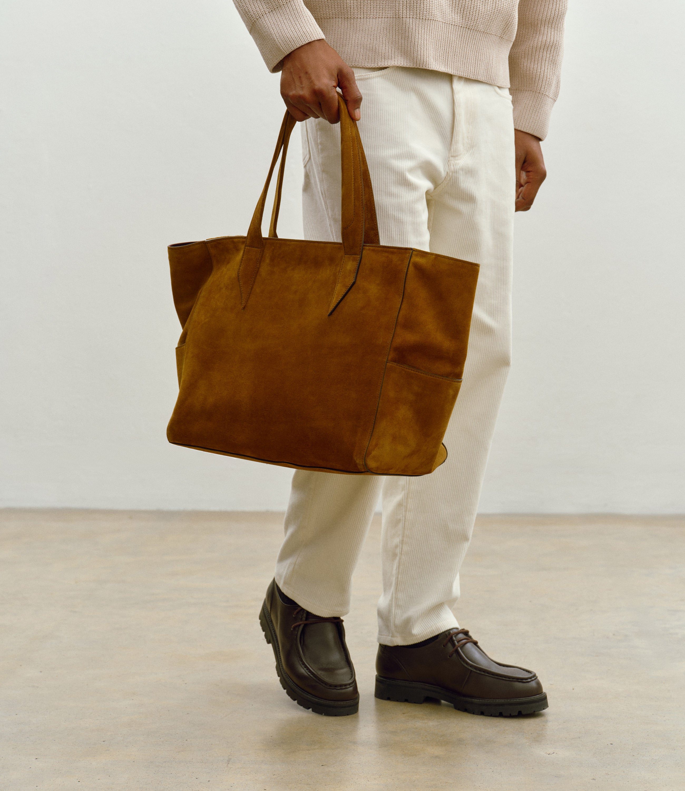 Men's Passerby East-West Tote Bag Suede Marrakech Light Brown | Métier