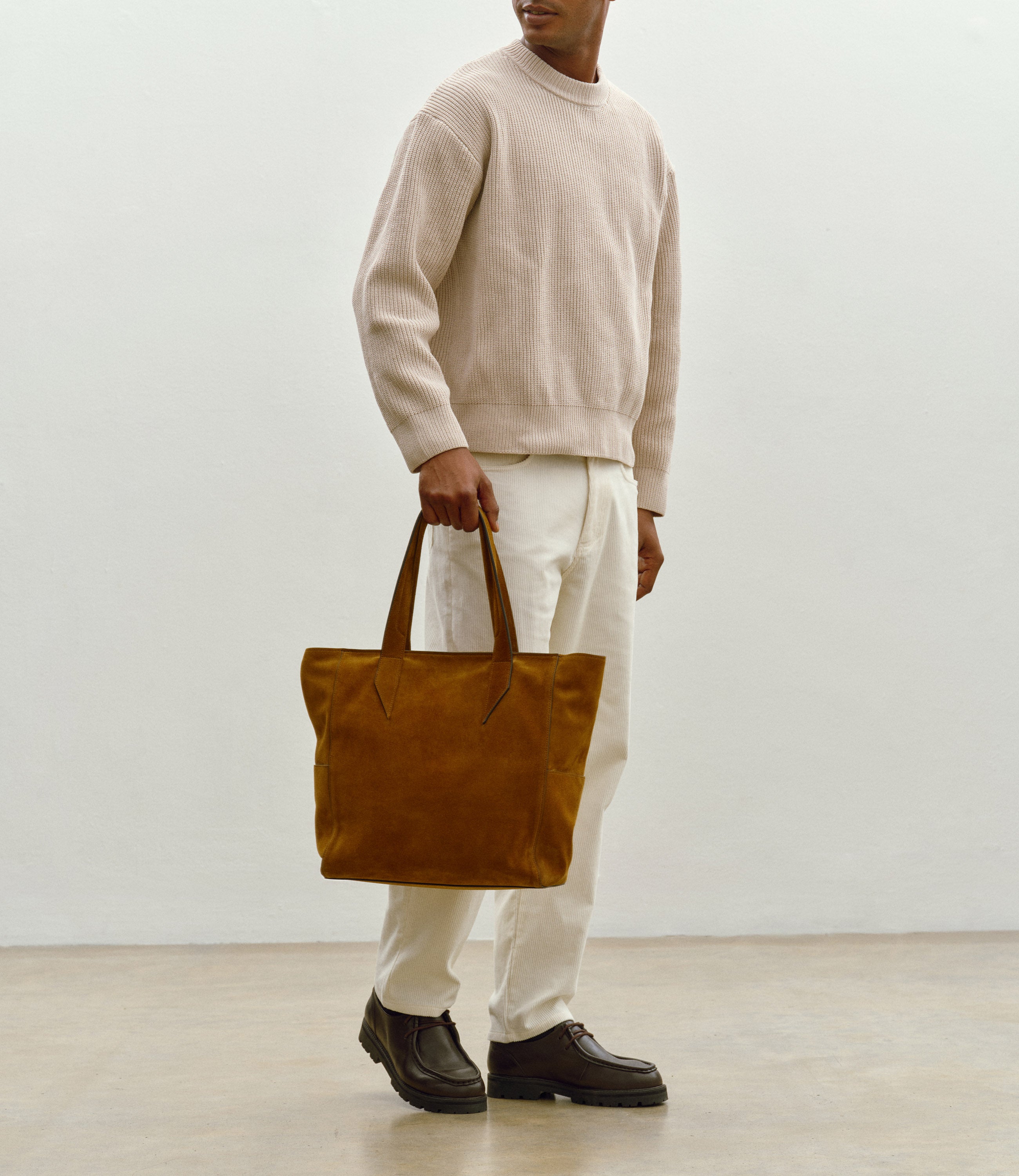 Men's Passerby North-South Tote Bag Suede Marrakech Light Brown