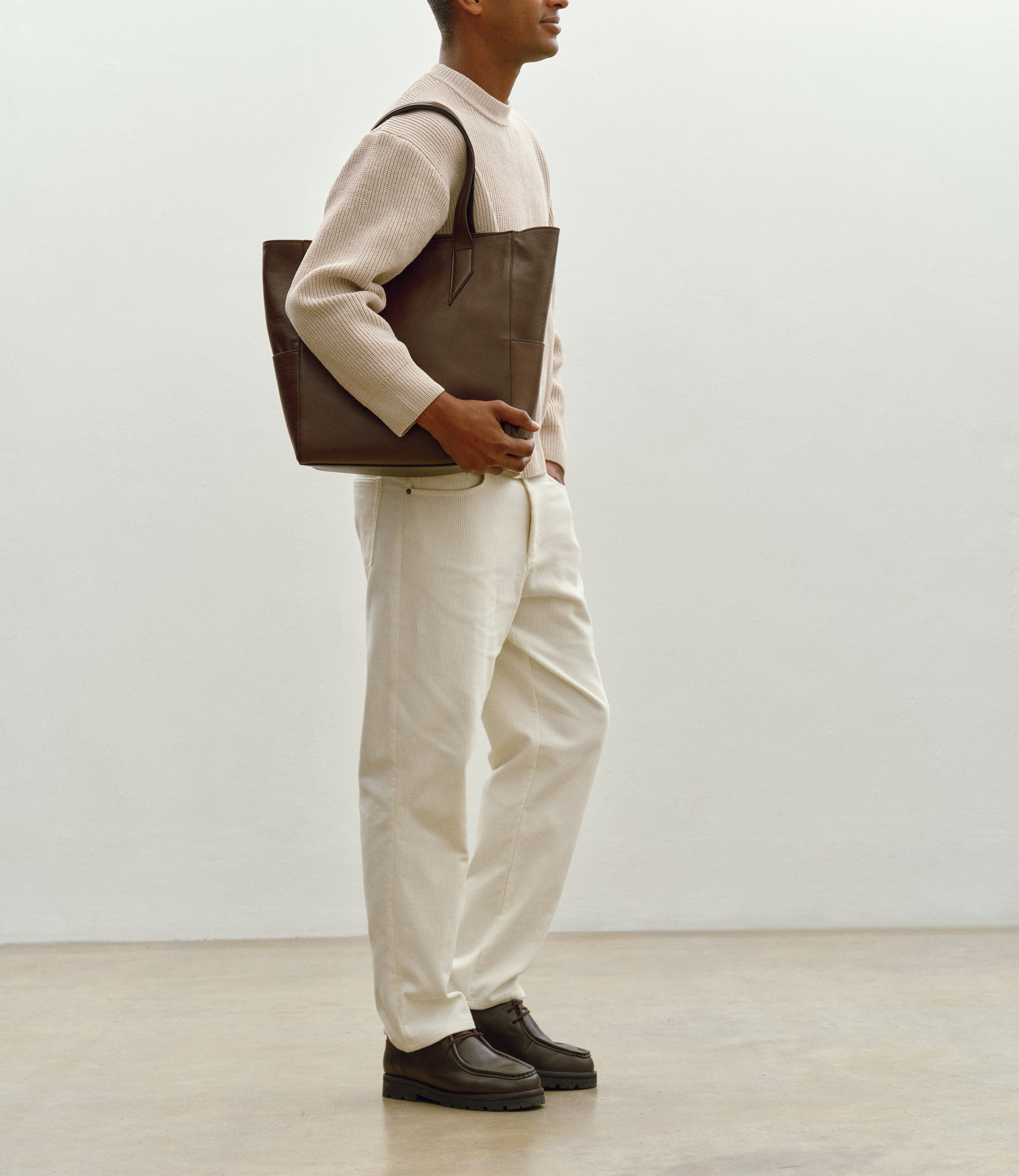 Men's Passerby North-South Tote Bag Elvis Leather Walnut Brown