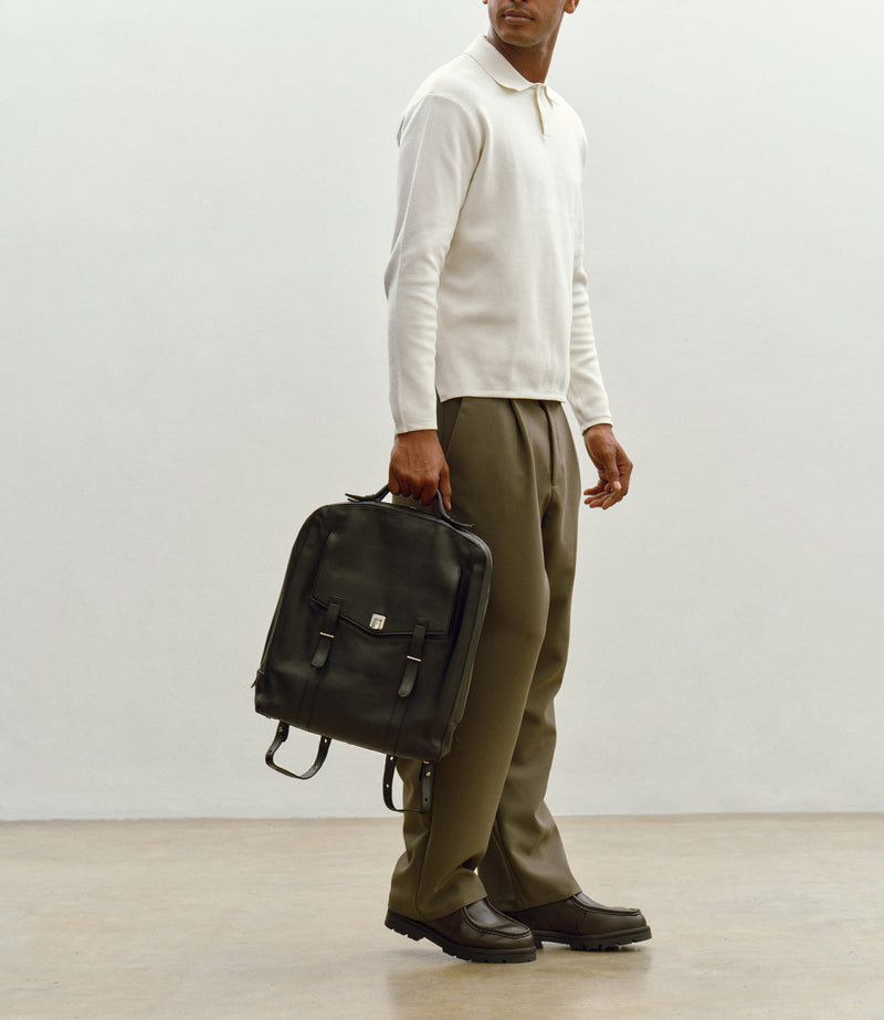 black leather look backpack Men's Rider Backpack Elvis Leather Black Handmade in Italy