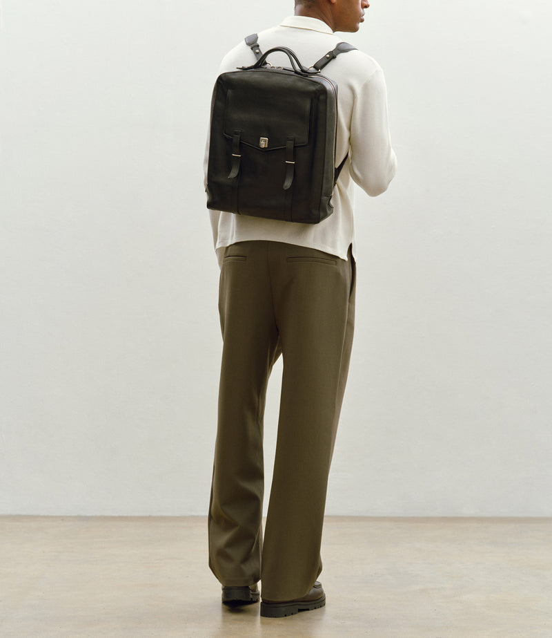 black leather look backpack Men's Rider Backpack Elvis Leather Black Handmade in Italy