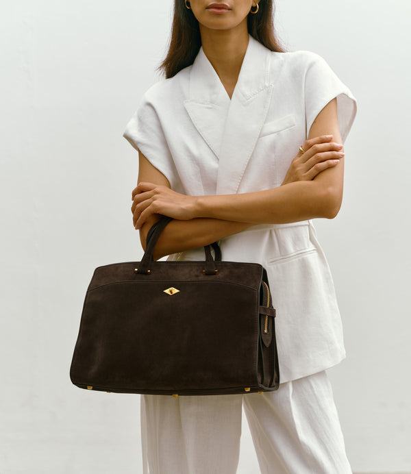 Private Eye Bag with Shoulder Strap Suede Chocolate