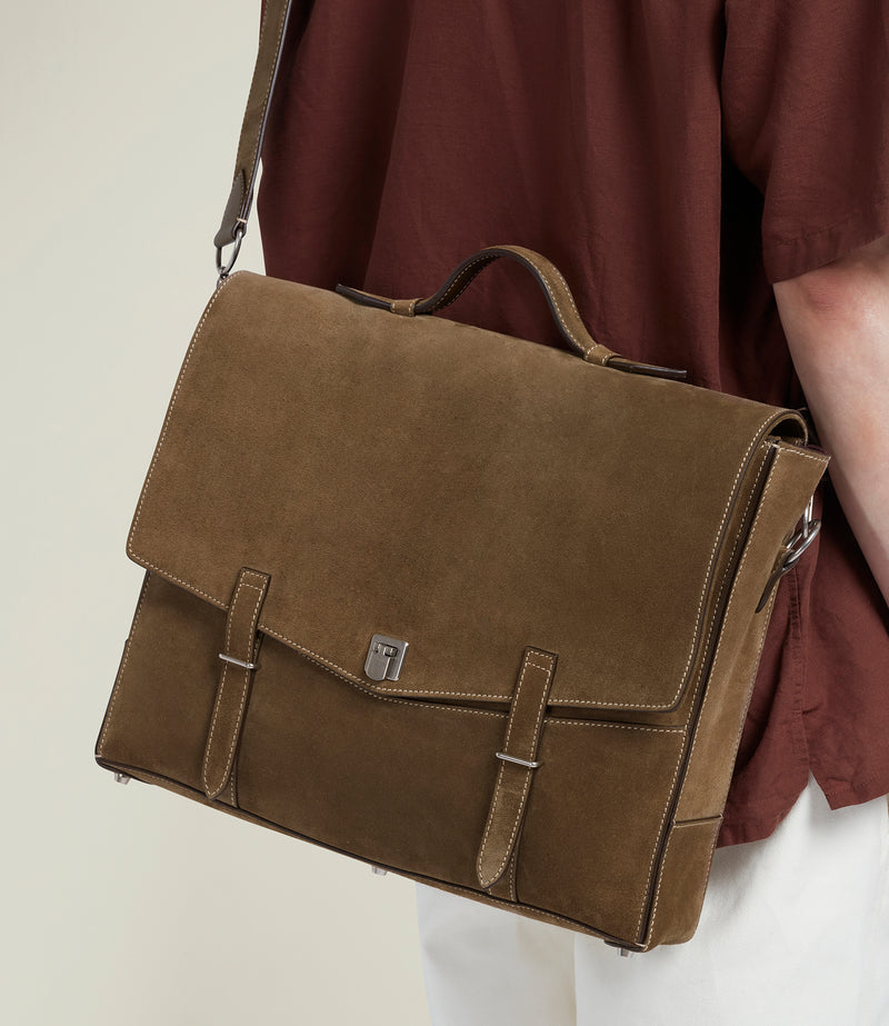 Rider Briefcase Suede Khaki