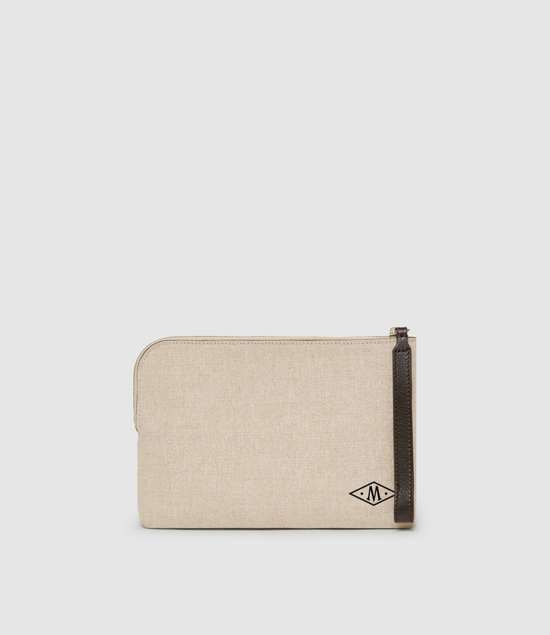 Wristlet Clutch Natural Linen With Elvis Cacao