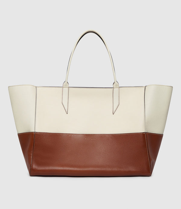 Incognito Large Cabas Bag Smooth Calfskin White Sand and Cognac