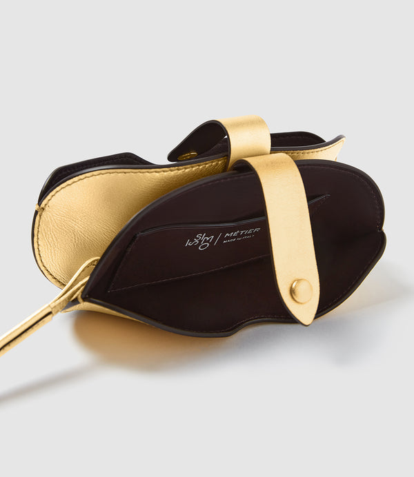 ISSIMO | Métier Glasses Case Double With Strap Metallic Calfskin Gold