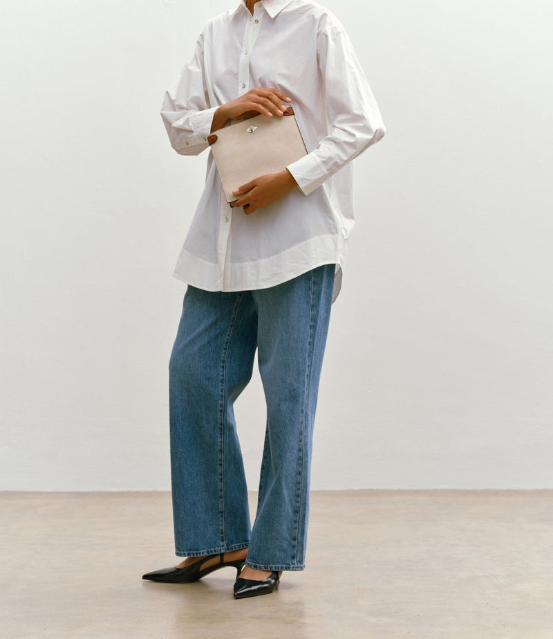 Stowaway Crossbody Natural Linen with Cognac Silver Hardware