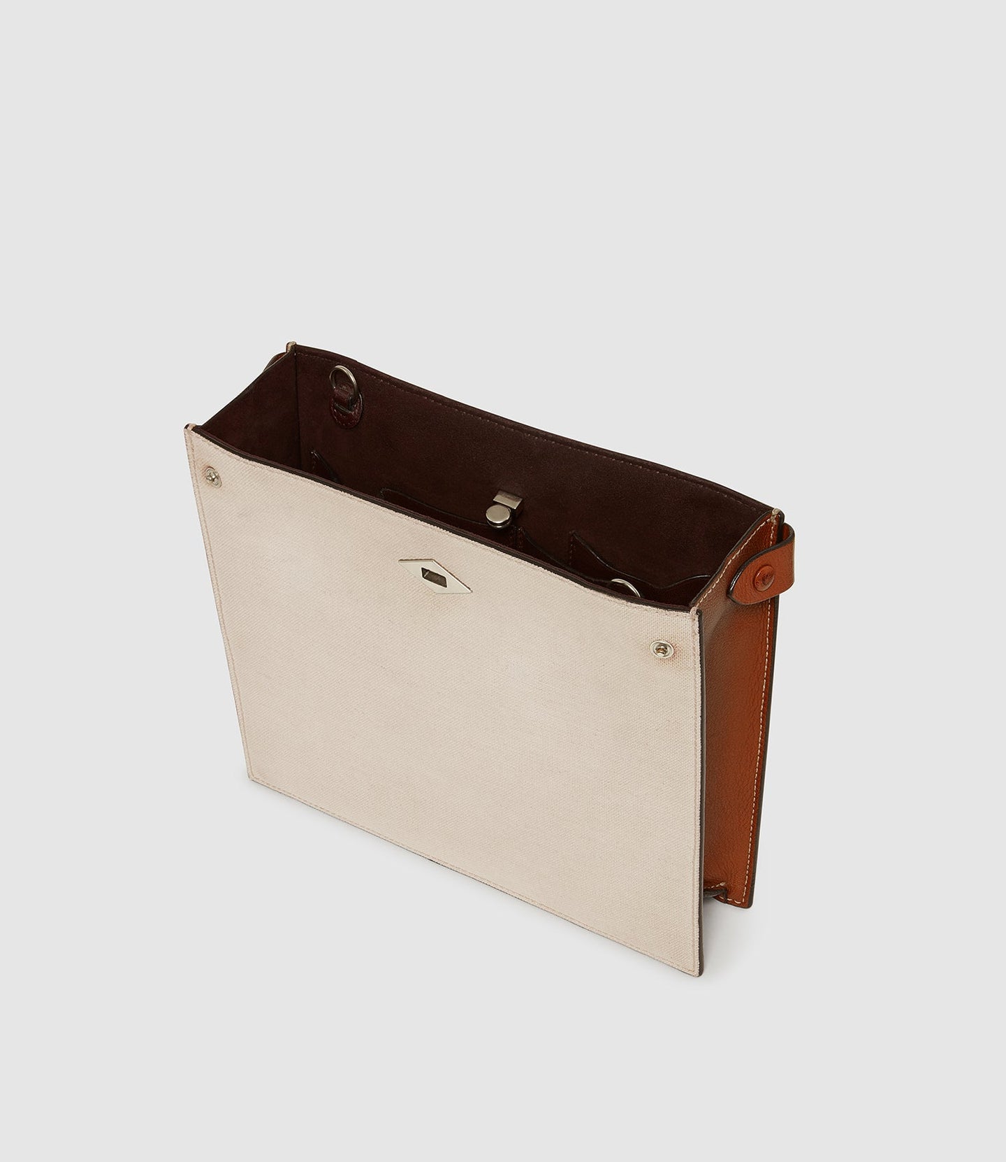 Stowaway Crossbody Natural Linen with Cognac Silver Hardware