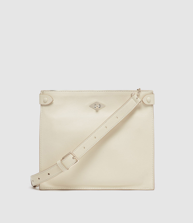 Stowaway Crossbody Smooth Calfskin White Sand with Silver Hardware