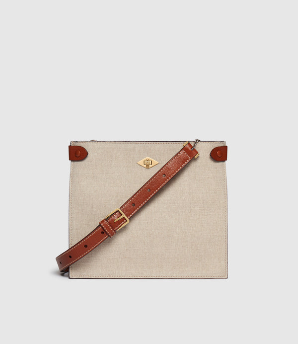 Stowaway Crossbody Natural Linen with Cognac