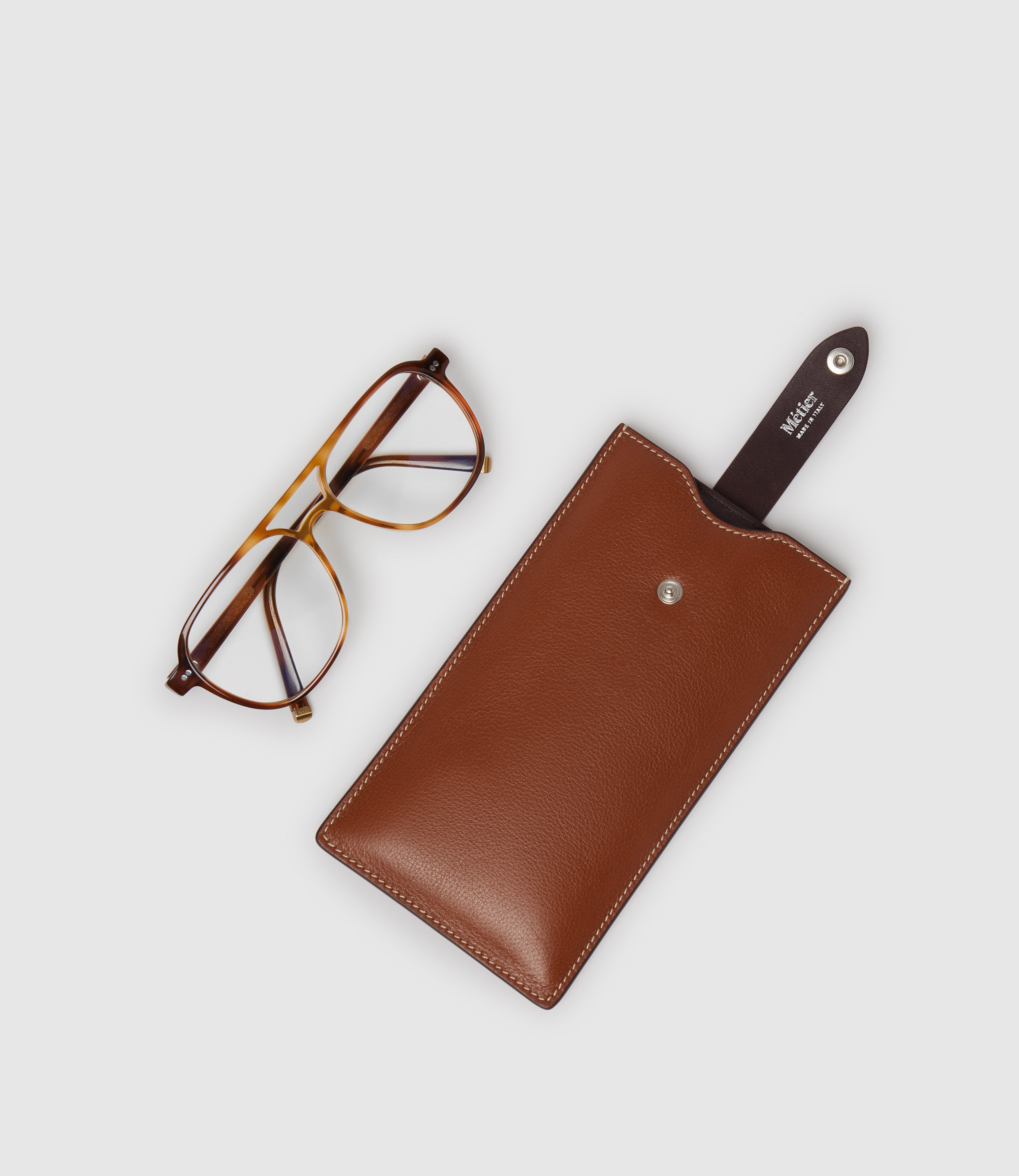 Metier Sunglasses Case Handmade Italian Buffalo Leather Cognac Brown