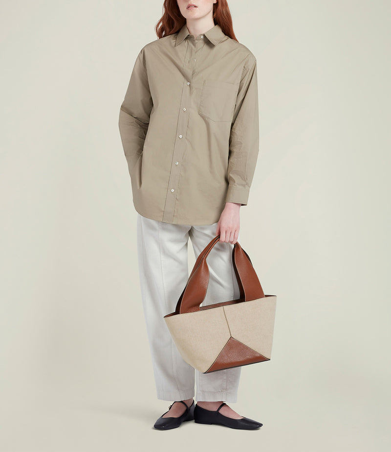Market Small Natural Linen With Buffalo Cognac