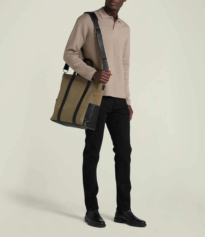 Mariner Zippered Tote Military Twill Khaki with Cacao