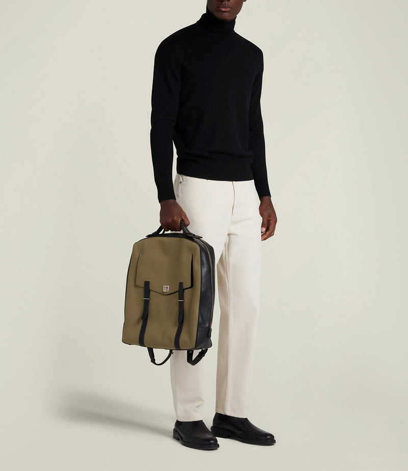 Rider Backpack Military Twill Khaki with Cacao