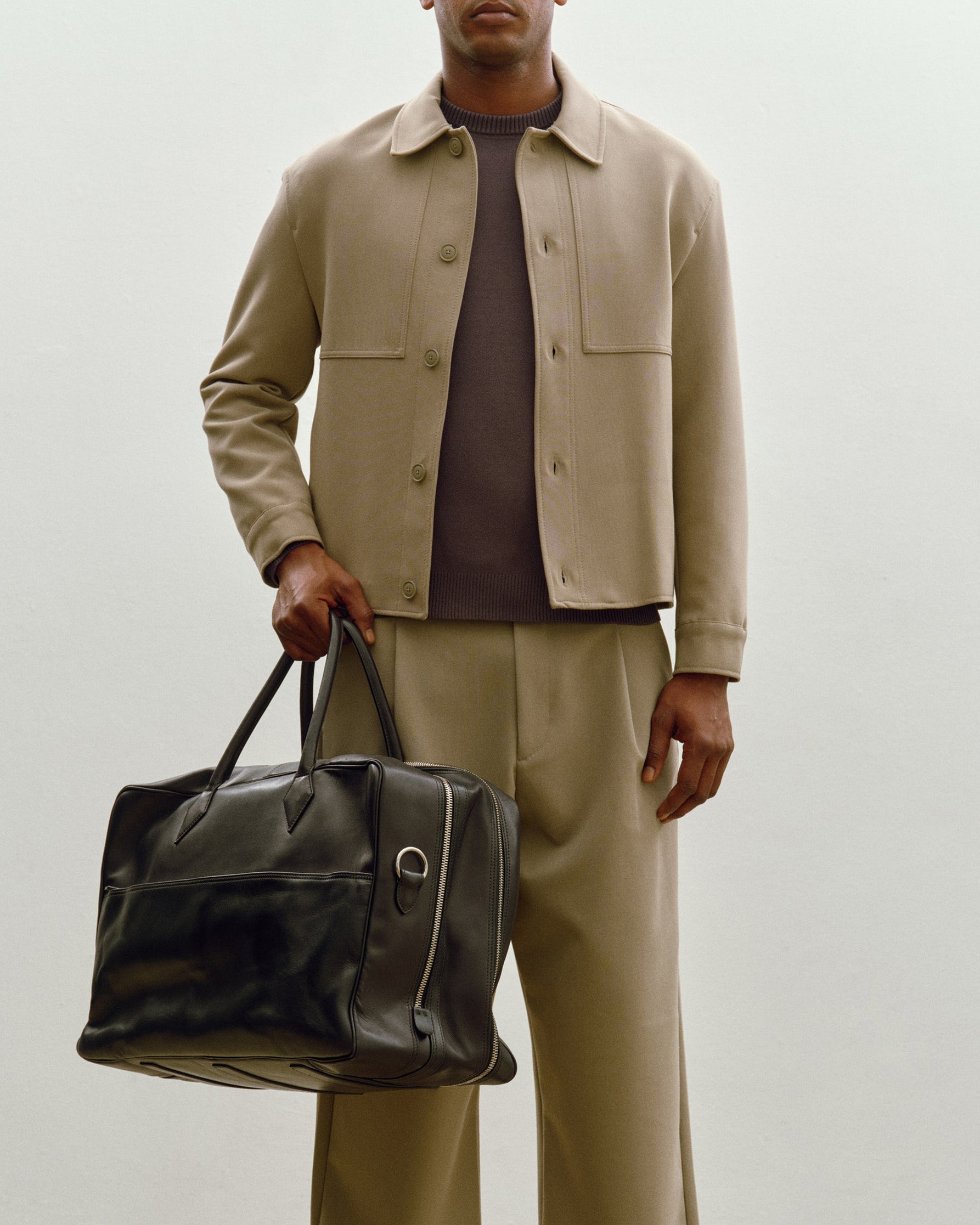 Métier Men's Slouchy Briefcase Black Grained Italian Leather