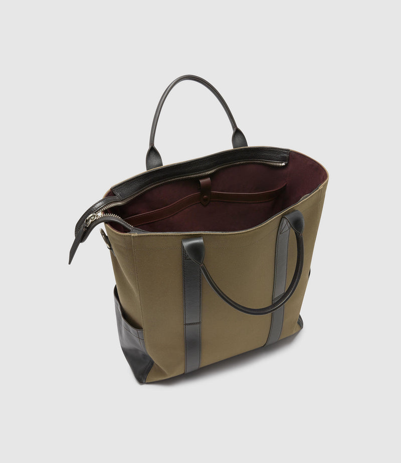 Mariner Zippered Tote Military Twill Khaki with Cacao