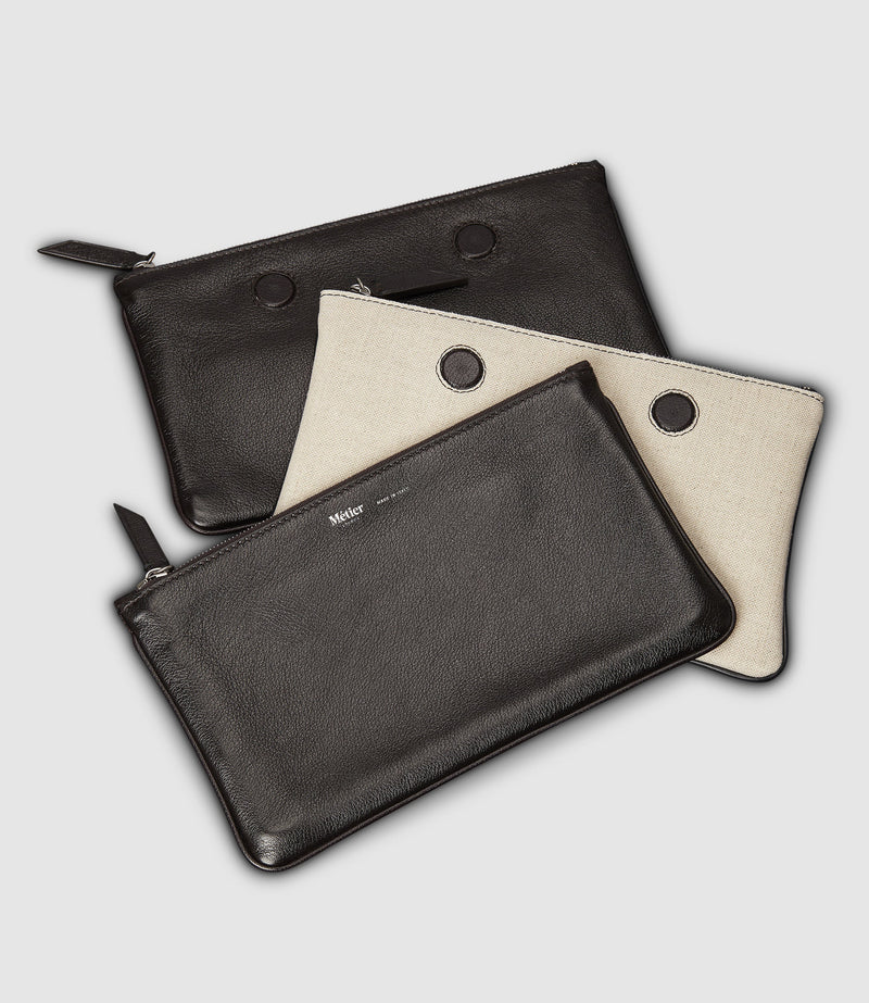 Magnetic Trio Clutch Large Buffalo Natural Linen Cacao