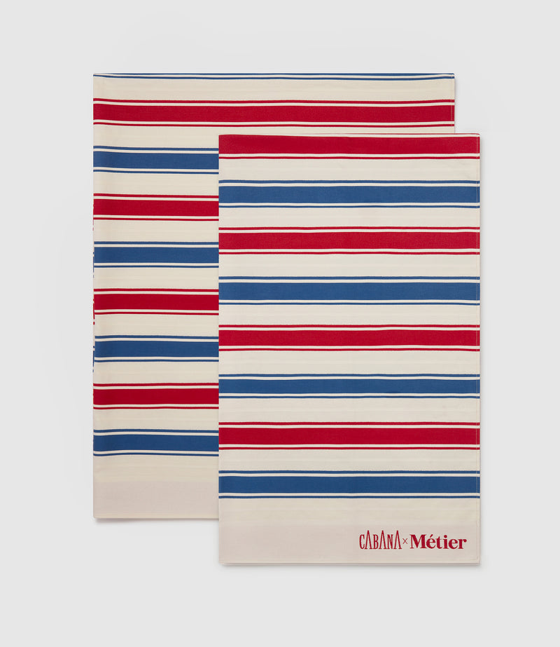 Small Beach Blanket Sustainable Cotton Red and Blue Stripe