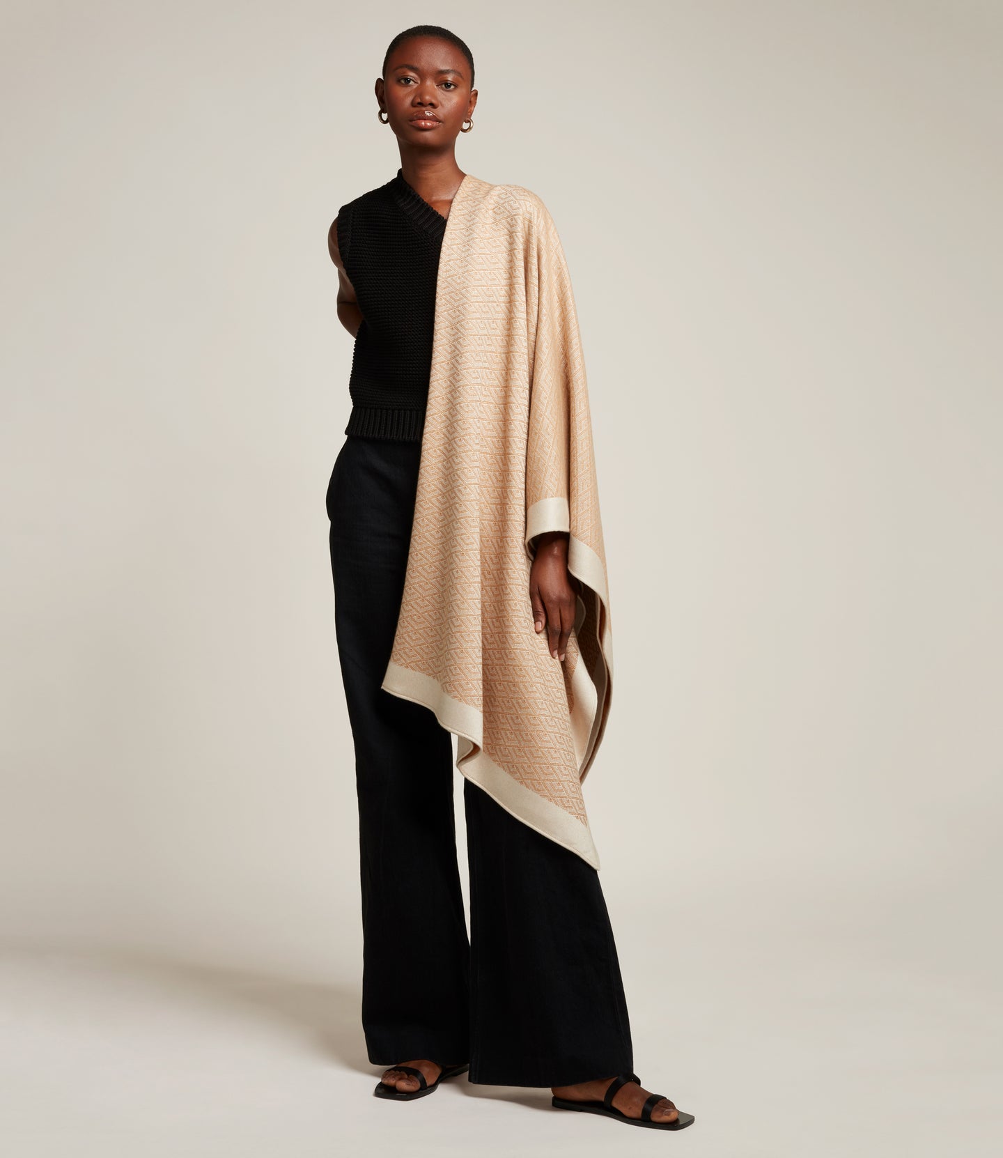 Large Cashmere Throw Camel and White Sand