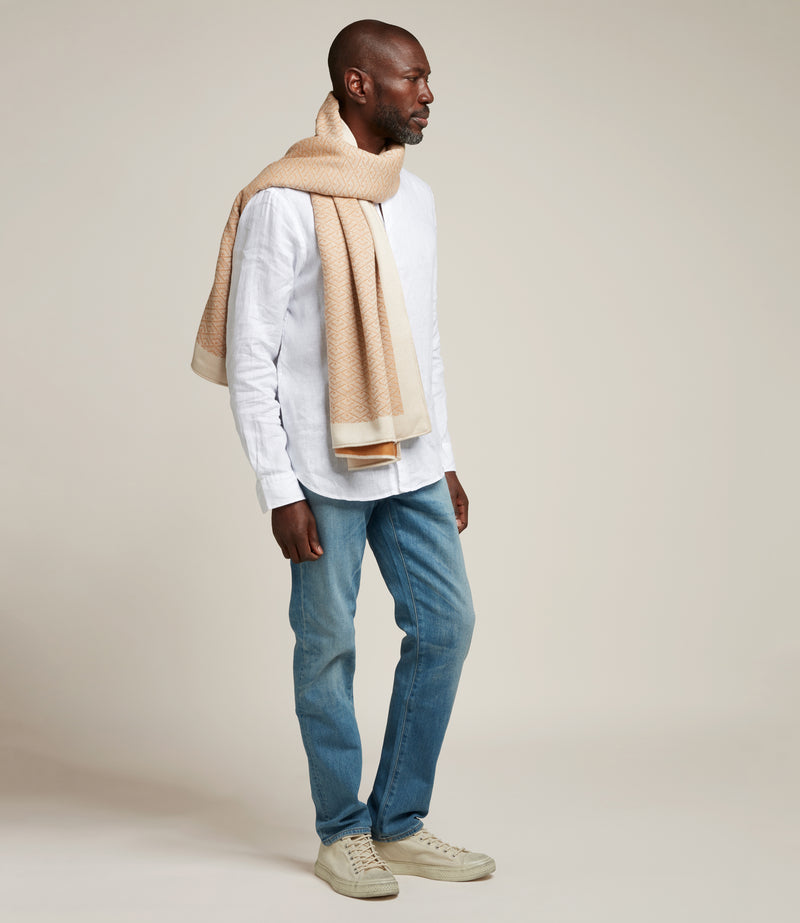 Large Cashmere Throw Camel and White Sand