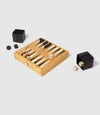 Travel Chess and Backgammon Set in Cognac Leather, Olive and Ebony Wood