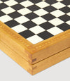Travel Chess and Backgammon Set in Cognac Leather, Olive and Ebony Wood