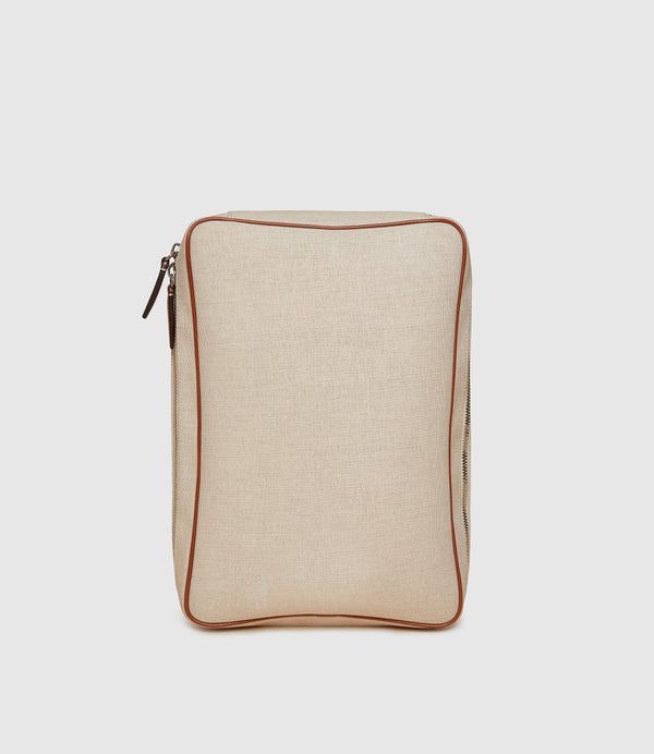 Large Travel Organiser Natural Linen with Cognac