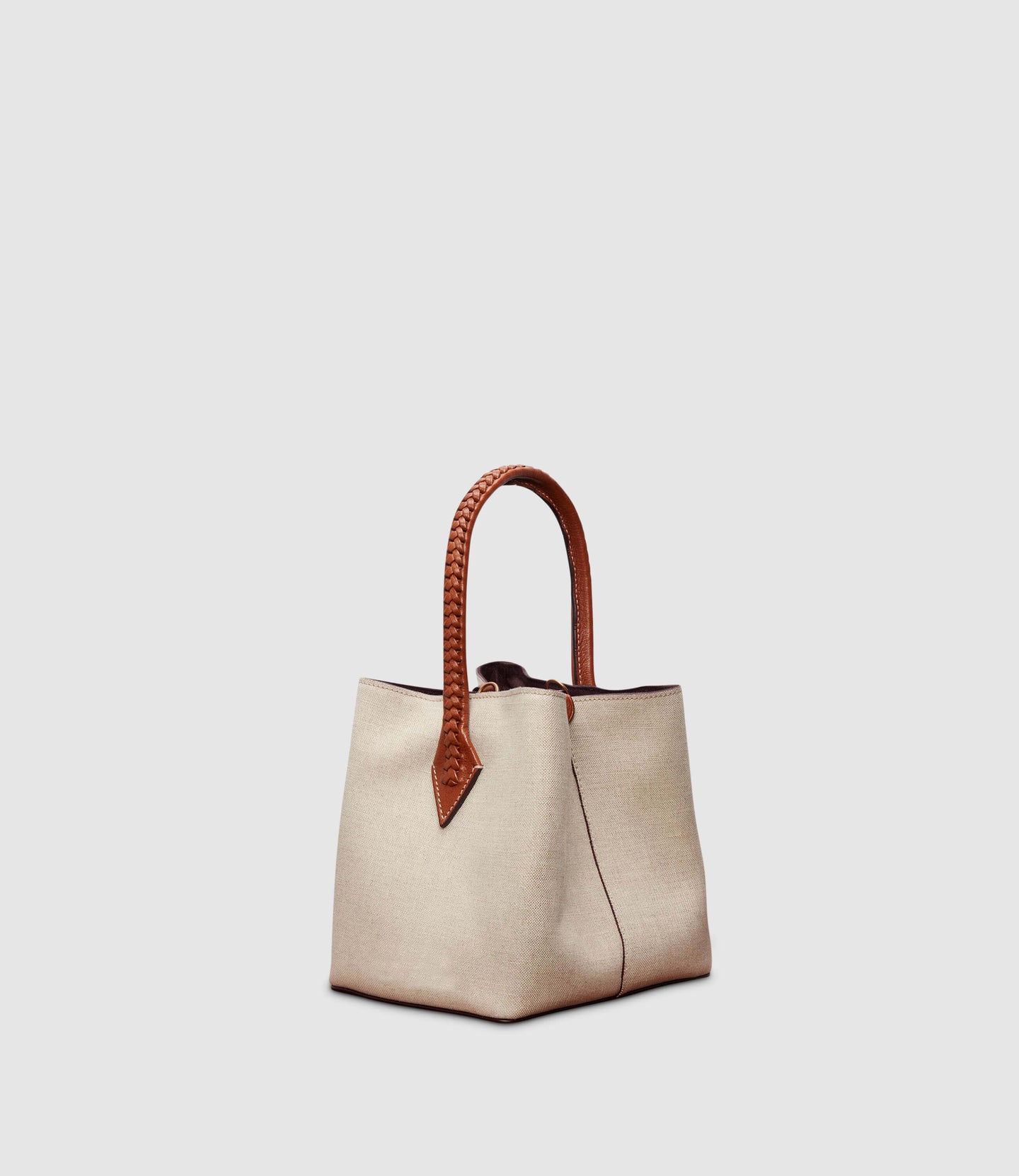 Vérité Mini Collapsible Tote Bag Natural Linen with Cognac