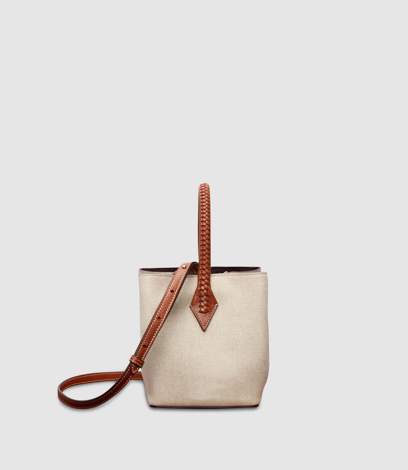 Vérité Mini Collapsible Tote Bag Natural Linen with Cognac