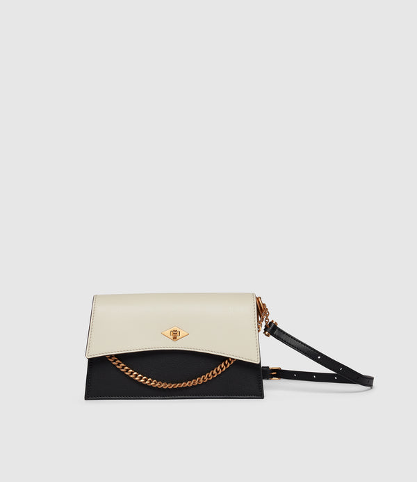 Roma Mini Clutch Smooth Calfskin Black and White Sand