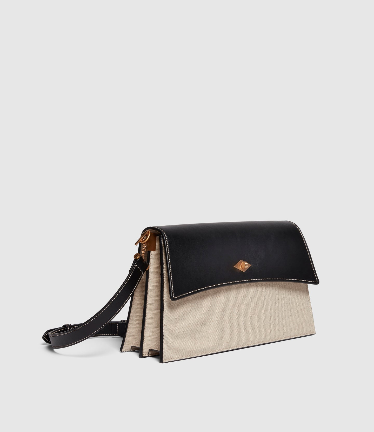 Métier Roma Linen and Apple Vegan Leather Shoulder Bag White and Black