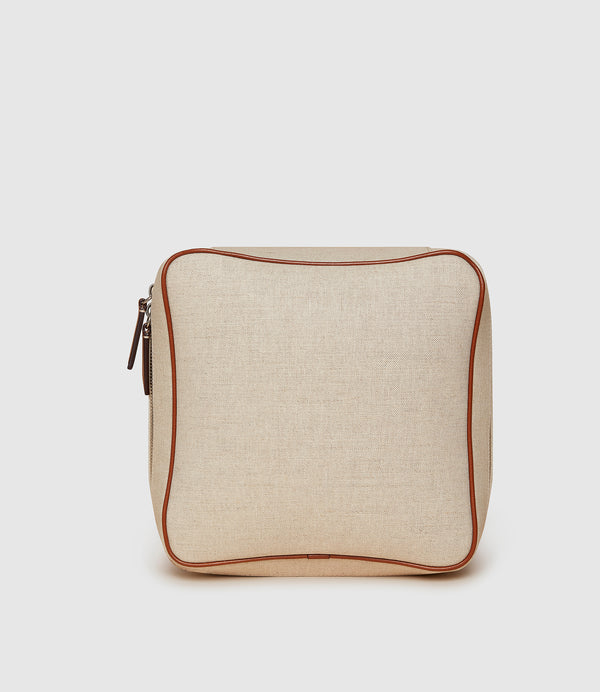 Medium Travel Organiser Natural Linen with Cognac